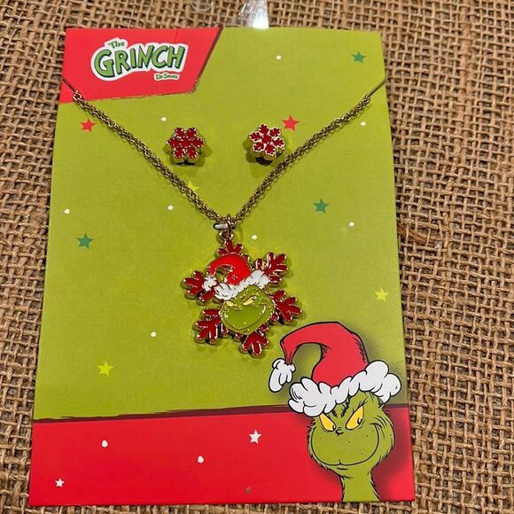 NWT The Grinch snowflake necklace/earrings set - Picture 1 of 2